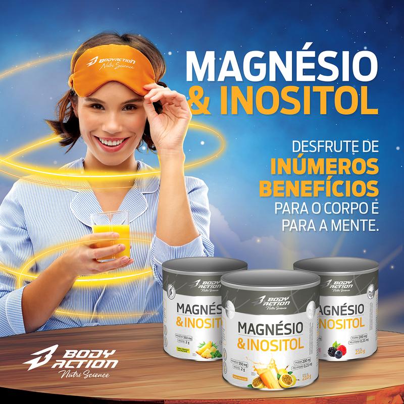 Magnésio & Inositol Bodyaction - Contém Melatonina - Lata 210g