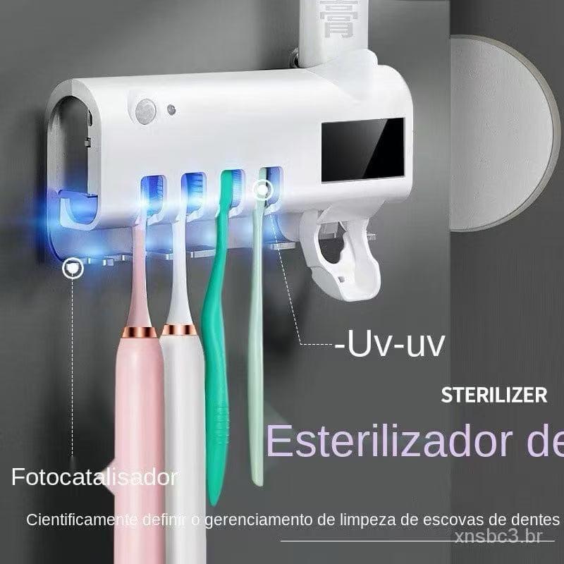 UVBrush Pro™ – Suporte com Esterilizador UV e Dispenser Automático de Creme Dental