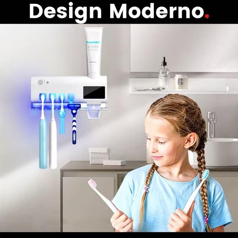 UVBrush Pro™ – Suporte com Esterilizador UV e Dispenser Automático de Creme Dental