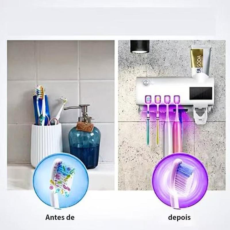 UVBrush Pro™ – Suporte com Esterilizador UV e Dispenser Automático de Creme Dental