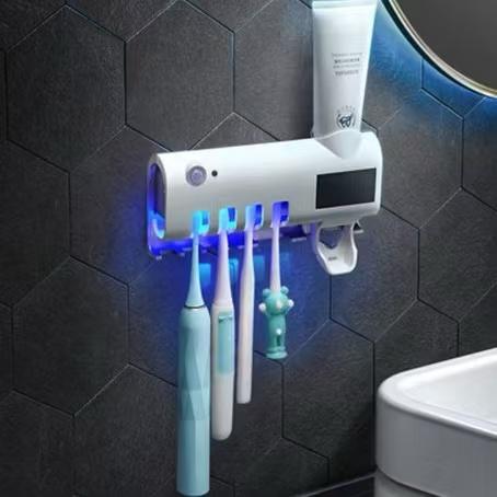UVBrush Pro™ – Suporte com Esterilizador UV e Dispenser Automático de Creme Dental