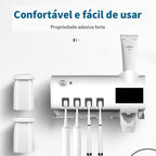 UVBrush Pro™ – Suporte com Esterilizador UV e Dispenser Automático de Creme Dental