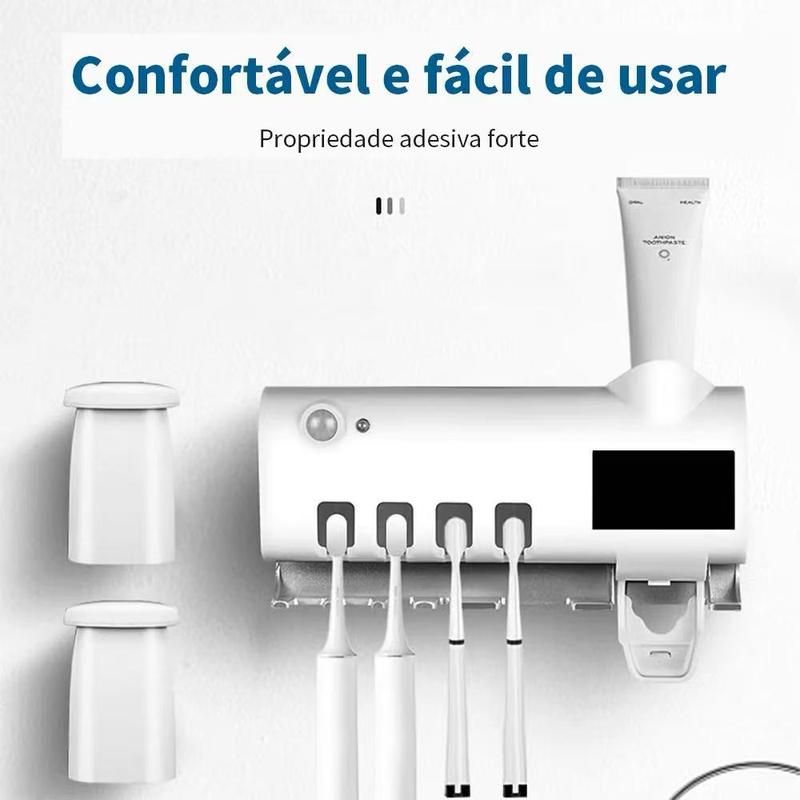 UVBrush Pro™ – Suporte com Esterilizador UV e Dispenser Automático de Creme Dental